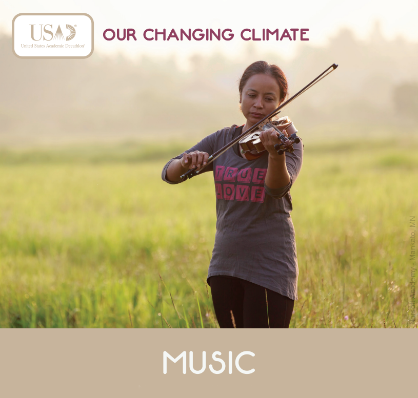 Cover image for the 2024-2025 Musical Works featuring a young woman playing the violin in a field. Click to view the PDF.